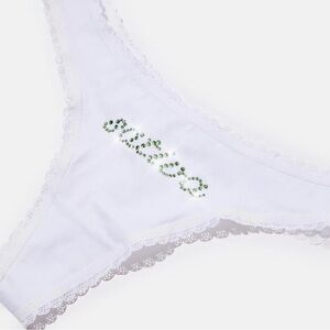 MaryJaneNite Sativa Thong | White Green Cotton + Rhinestone | Size M/L NWT